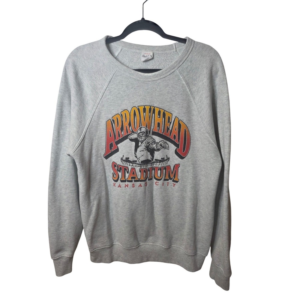 Charlie Hustle Arrowhead Stadium Kansas City Sweatshirt Mens Large Gray Vintage